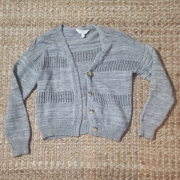 Time and Tru Sweaters - Time and Tru Gray Cottagecore Classic Cropped Buttoned Cardigan Sweater